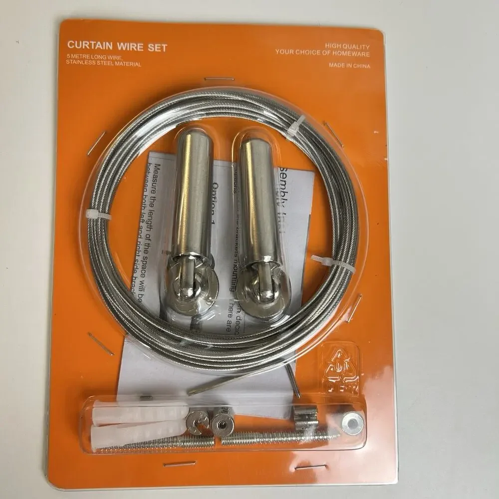 PINOWU 5M Stainless Steel Curtain Wire Rod Set Wall Mount Hanging Cable Kit